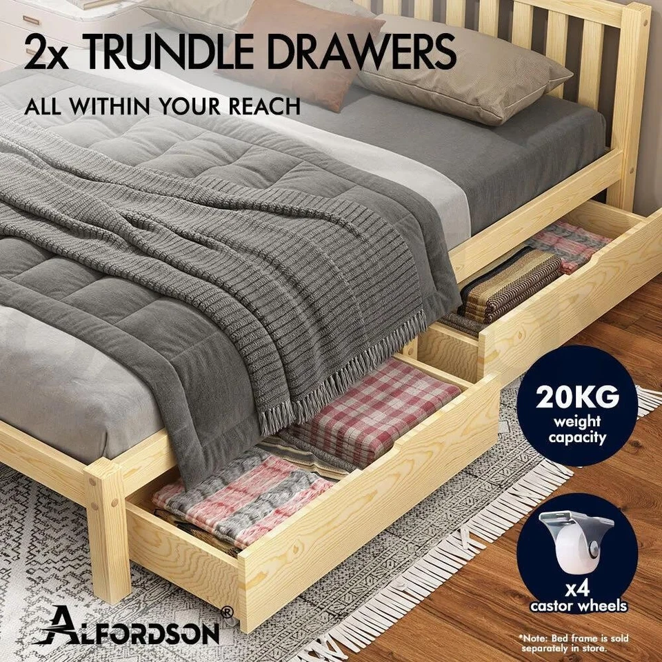 ALFORDSON 2x Storage Drawers Trundle for Wooden Bed Frame Base Timber Oak - image 1 of 4