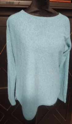 Max Studio 100% 2-ply Cashmere Blue Green Round Neck Tunic Sweater L - Image 1 of 4