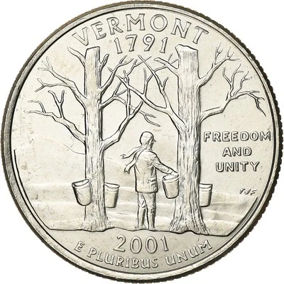 [#394504] United States, Quarter, Quarter Dollar, 2001, Denver, VERMONT, Copper- - Image 1 of 2