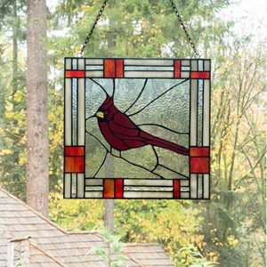 Panel de ventana de vitral Red Cardinal Suncatcher 75 piezas cortadas a mano 11 pulgadas x 11 pulgadas - Imagen 1 de 7