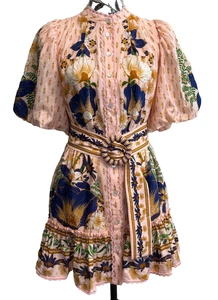 NWT Farm Rio puff sleeve beaded belt dress size S - Picture 1 of 20