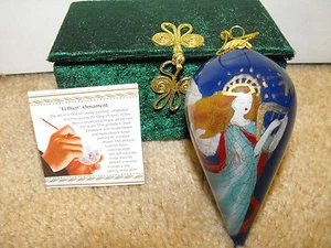 Pier 1 Hand Painted Li Bien Glass Ornament 2012 Angel W/Harp Blue Background - Picture 1 of 6