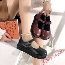 Lolita Womens Cosplay Maid Round Toe Shoes Mary Jane Flats Ankle Strap Shoes sz