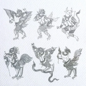 Thai Yantra Sak Amulet Antique Book Pattern Art Tattoo Himmapan Creature Exotic - Foto 1 di 8