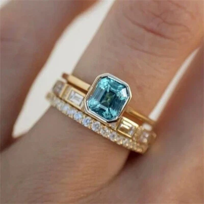 3 шт/комплект красивый 18k желтое золото покрытием кольцо кубический цирконий свадебный подарок размер 6-10 - Изображение 1 из 4