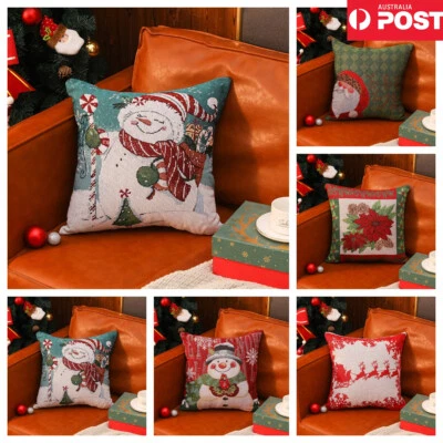 Christmas Throw Pillow Cases Snowman Cushion Cover Sofa Decor Xmas Pillowcase AU Foto 1 de 4