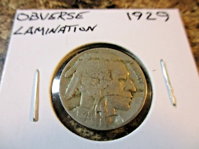 1929 BUFFALO NICKEL OBVERSE LAMINATION    CC - Image 1 of 2