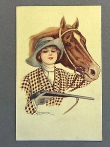 A/S Cyranicus, Fashion Woman With Rifle & Horse, ca 1910 - Picture 1 of 2