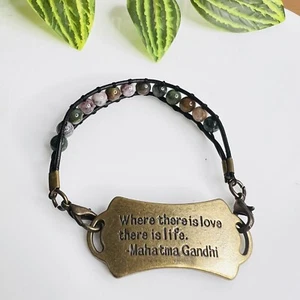 Mahatma Gandhi Leather Bracelet Semi Precious Stones Where The Is Love 1354 - Picture 1 of 5