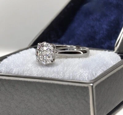 Anillo con racimo de diamantes talla L,51 quilates diamantes reales oro blanco de 9 quilates - Wedfit Foto 1 de 4