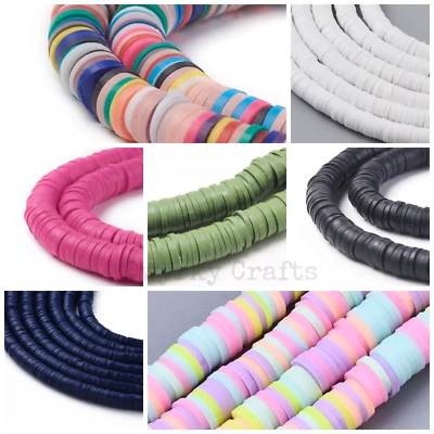 Polymer Clay Beads Flat Round Disc 6mm Heishi 1mm Wide Approx 320 Beads Strand - Image 1 of 3