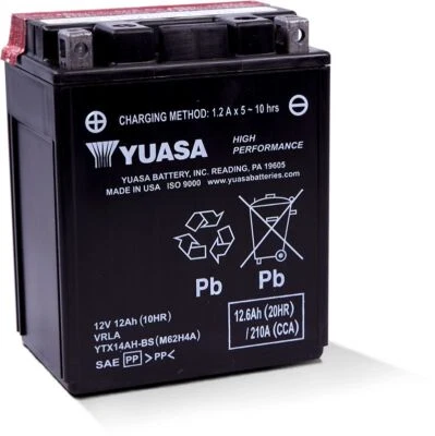 Yuasa bateria livre de manutenção YTX14AHBS 12 volts para Honda Shadow 800 VT800 1988 - Imagem 1 de 3