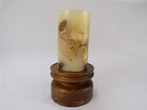 Vintage Natural Inlaid Candle w/ Artist Crafted Wood Base by Beach Craft USA b23 - Picture 1 of 10