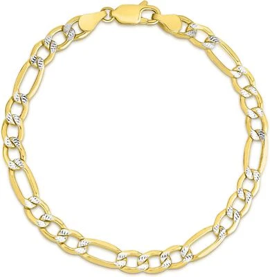 Floreo 10k Two-Tone Gold 5.5mm White Pave Figaro Chain Link Bracelet or Anklet - Image 1 of 4