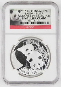 2012 China Singapore INTL Coin Fair 1 Oz Silver Panda Proof Medal Coin NGC PF69 - Picture 1 of 2