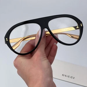 Gucci Women Sunglasses Black Gold Transparent Aviator GG1515S 004 BRAND NEW - Picture 1 of 9
