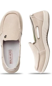 Walkhero Womens Slip On Shoes Casual Boat Loafers Arch Support Size 7.5 - Beige - Picture 1 of 16