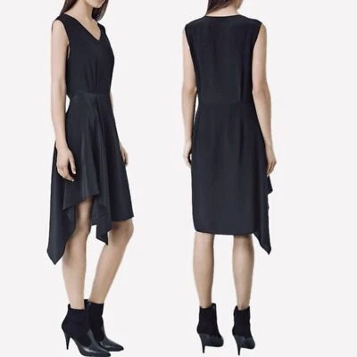 All Saints Vista Silk Blend Asymmetrical Sleeveless Dress Black Size 0 - Image 1 of 4