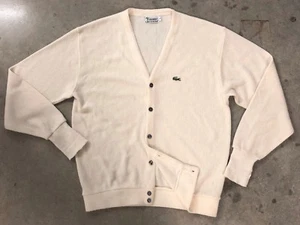 Cárdigan Vintage Para Hombre XL 70s 80 IZOD Lacoste Blanco Perla Acrílico Tejido Suéter - Imagen 1 de 10