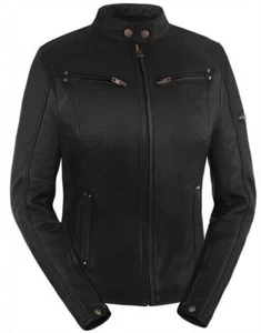 Chaqueta de cuero para motocicleta True Element elegante con ventilación cuello de scooter (negra) - Imagen 1 de 8