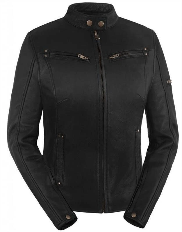 Chaqueta de motocicleta de cuero con cuello de scooter ventilado elegante para mujer True Element (Negro Foto 1 de 1