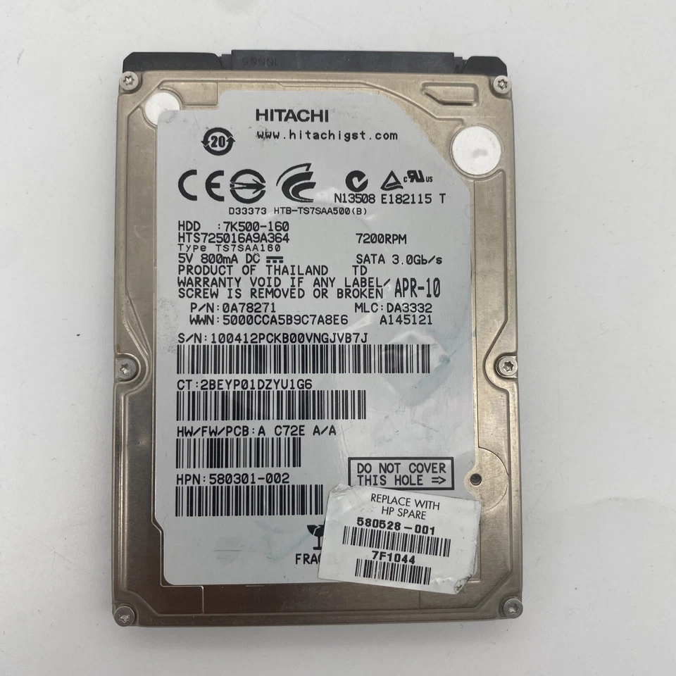 Hitachi Hard Disk Drive 160GB 7200RPM 2.5” SATA HTS725016A9A364 - Image 1 of 1