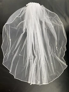 White Girl Holy Communion Veil Bridal Wedding Hen Night Veil flowers Pearls 18" - Picture 1 of 7