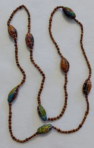 Multi color Beaded Necklace Painted Wood Beads Continuous No clasp - 44 in - Picture 1 of 3