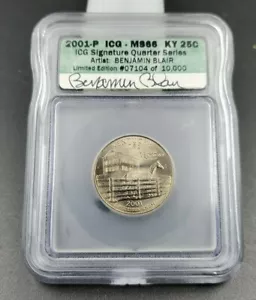 2001 P Kentucky Statehood Quarter Coin ICG Benjamin Blair Engraver Signature BU - Picture 1 of 2