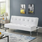 Faux Leather Futon Sofa Bed Reclining Tufted Armless Flat Bed Foam Fill White