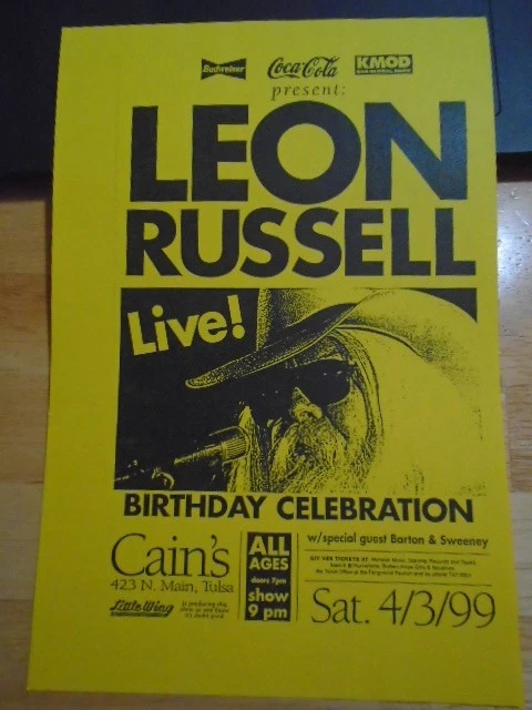 RARE Leon Russell Live Birthday 1999 tour CONCERT FLYER blues Cain's Ballroom OK - Image 1 of 1