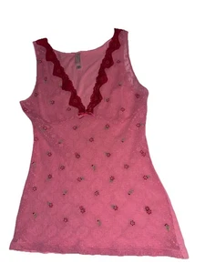 Victoria’s Secret Y2K Mesh Camisole Tank Top Women’s Size Small Floral Pink - Picture 1 of 4