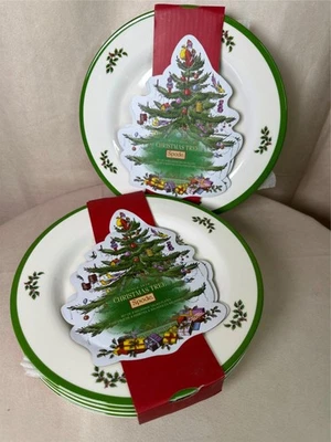 SPODE ÁRBOL DE NAVIDAD MELAMINA ENSALADA PLATO JUEGO DE 8 NIP 8" DIÁMETRO TAN BONITO Foto 1 de 4