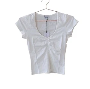 Neu WEWOREWHAT M klassisches weißes gerafftes T-Shirt Damen - Bild 1 von 10