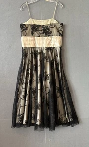 K Studio Damen creme schwarz Netz Spitze Spaghettiträger Partykleid Gr. 10 - Bild 1 von 10