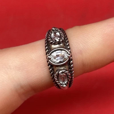 Anillo Carolyn Pollack Plata de Ley 925 3 Piedras Topacio Blanco Banda Talla 8.5 #11 Foto 1 de 4