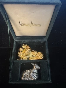 Neiman Marcus GODINGER Silver Lamb & Gold Lion SALT & PEPPER Shaker Set - Picture 1 of 5