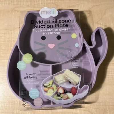 Placa de succión de silicona dividida Melii Luxe color lavanda forma de gato-NUEVA Foto 1 de 3