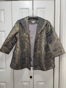 GRACE CHUANG Silver & Gold Metallic Snakeskin Print Blazer Jacket-Size L-EUC - Picture 1 of 4