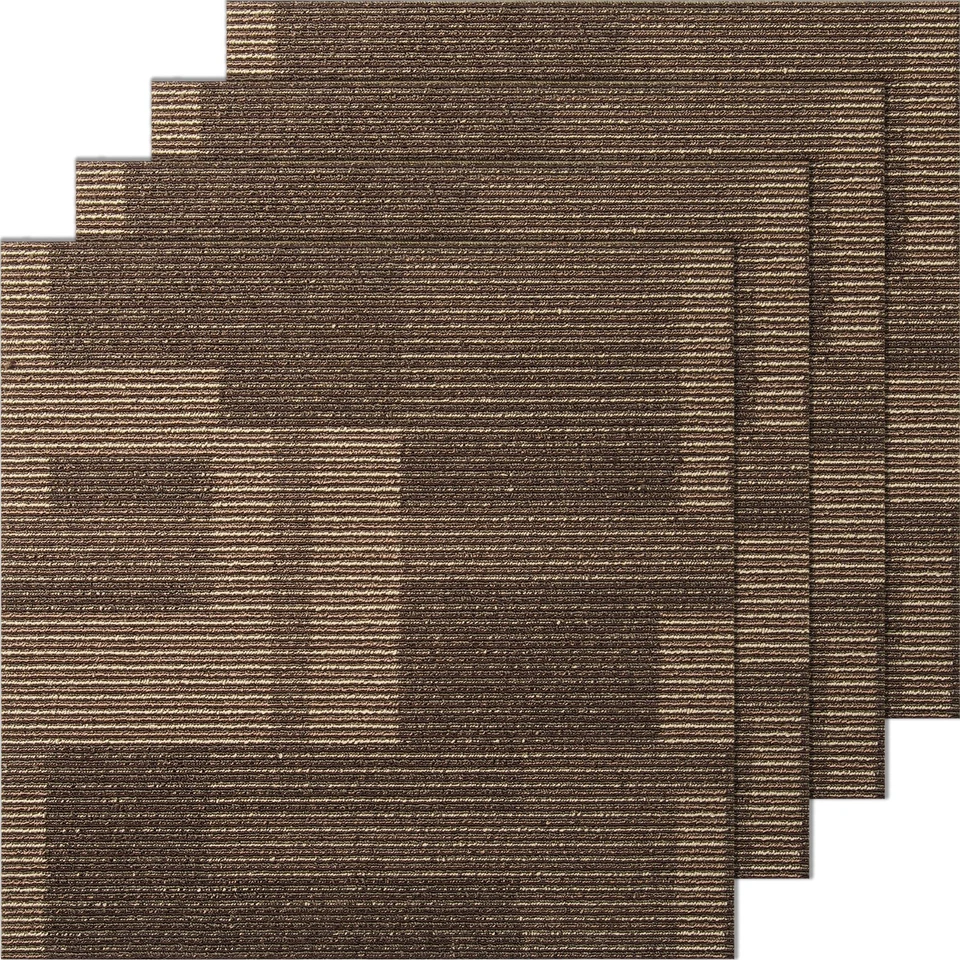 VEVOR Carpet Tile Floor 24pcs Squares w/Padding Attached 20""Mixed Brown