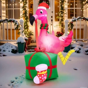 Christmas Inflatables Outdoor Decorations - 6FT Christmas Blow Up Flamingo LE... - Bild 1 von 7