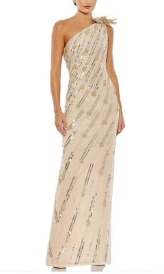 NWT Mac Duggal Nude/Gold Embellished Floral Gown One Shoulder Size 8 $498 93739 - Image 1 of 4