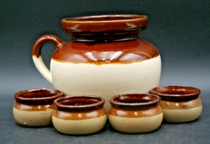 Vintage Pottery Bean Pot Stoneware 4 bowls USA Brown and Tan Glaze Color RRP CO - Picture 1 of 7