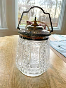 Antike Keksdose aus Glas mit Deckel und Henkel zum eleganten Servieren - Bild 1 von 5