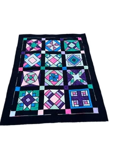 Handmade Colorful Batik Style Stained Glass Quilt 67" x 52" Great Condition - Picture 1 of 22