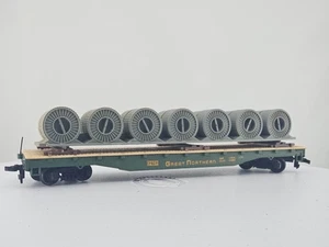 Vtg Tyco Mantua HO Scale Great Northern 42762 Flat Car With Coil Load Green - Picture 1 of 12