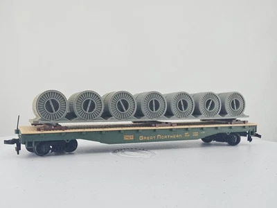 Vtg Tyco Mantua HO Scale Great Northern 42762 Flat Car With Coil Load Green - Image 1 of 4
