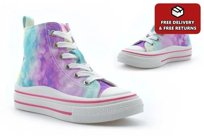 Girls Rainbow Pumps Girls Canvas Shoes High Top Pumps Hi Tops Rainbow Trainers - Image 1 of 4
