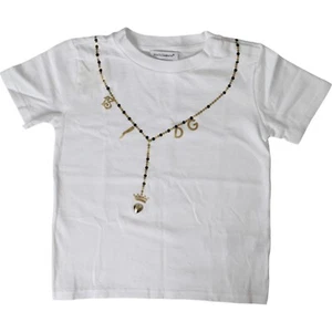 DOLCE & GABBANA Niños Camiseta Blanco Algodón Collar Estampado s. Etiqueta 24/30 mos 330usd - Imagen 1 de 4