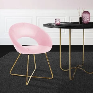 Silla de comedor de terciopelo rosa diseño ergonómico asiento moderno curvado - Imagen 1 de 7